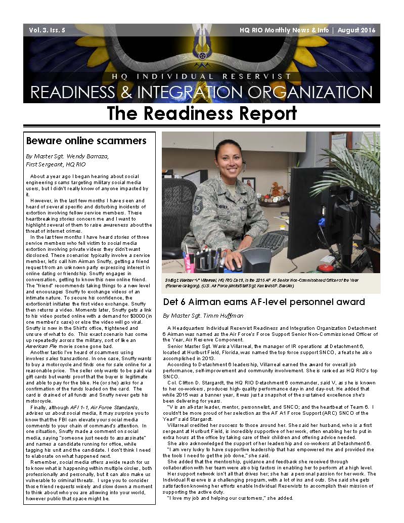 The August Readiness Report newsletter page 1
